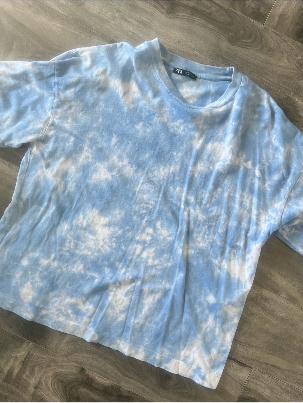 Zara Sky Blue & White Cloud Tie-Dye Tee